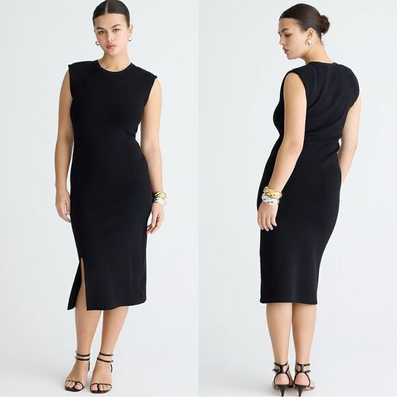 NWT J. Crew Sleeveless sweater-dress in stretch viscose blend in black - Picture 1 of 9